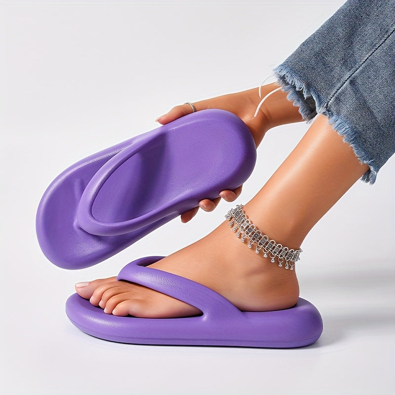 [Slip-On Platform Sandals] Thick Cushioned, Slip-On Women's Platform Sandals - Non-Slip EVA Sole Beach Shoes for Pool, Vacation, Everyday - Available in Black, Purple, White - All-Season Slide Sandals, Flexible Footwear