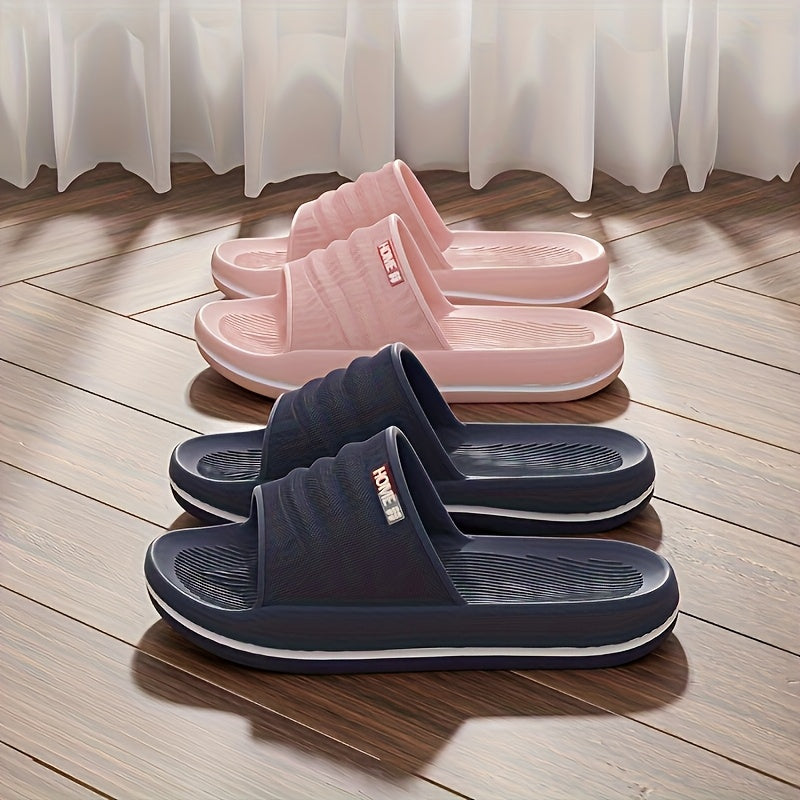 Women's EVA Slide Sandals - Comfortable, Non-Slip, Thick Sole, Open Toe for Indoor/Outdoor Use - Blue & Pink, Textured Design, Perfect for Shower, Beach, and Casual Wear, Shower Shoes, Slipon Footwear, Durable Traction Footwear