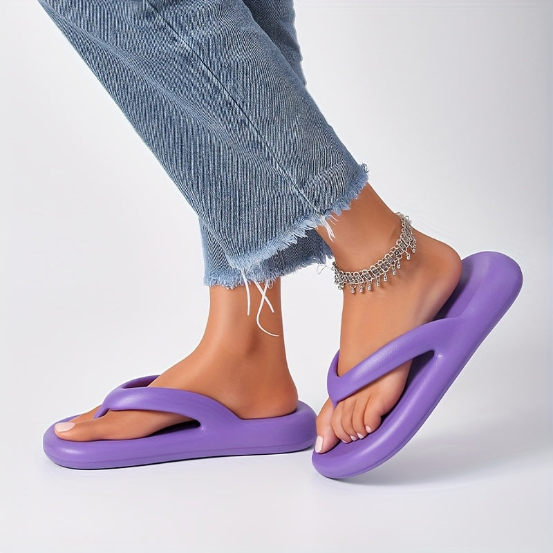 [Slip-On Platform Sandals] Thick Cushioned, Slip-On Women's Platform Sandals - Non-Slip EVA Sole Beach Shoes for Pool, Vacation, Everyday - Available in Black, Purple, White - All-Season Slide Sandals, Flexible Footwear