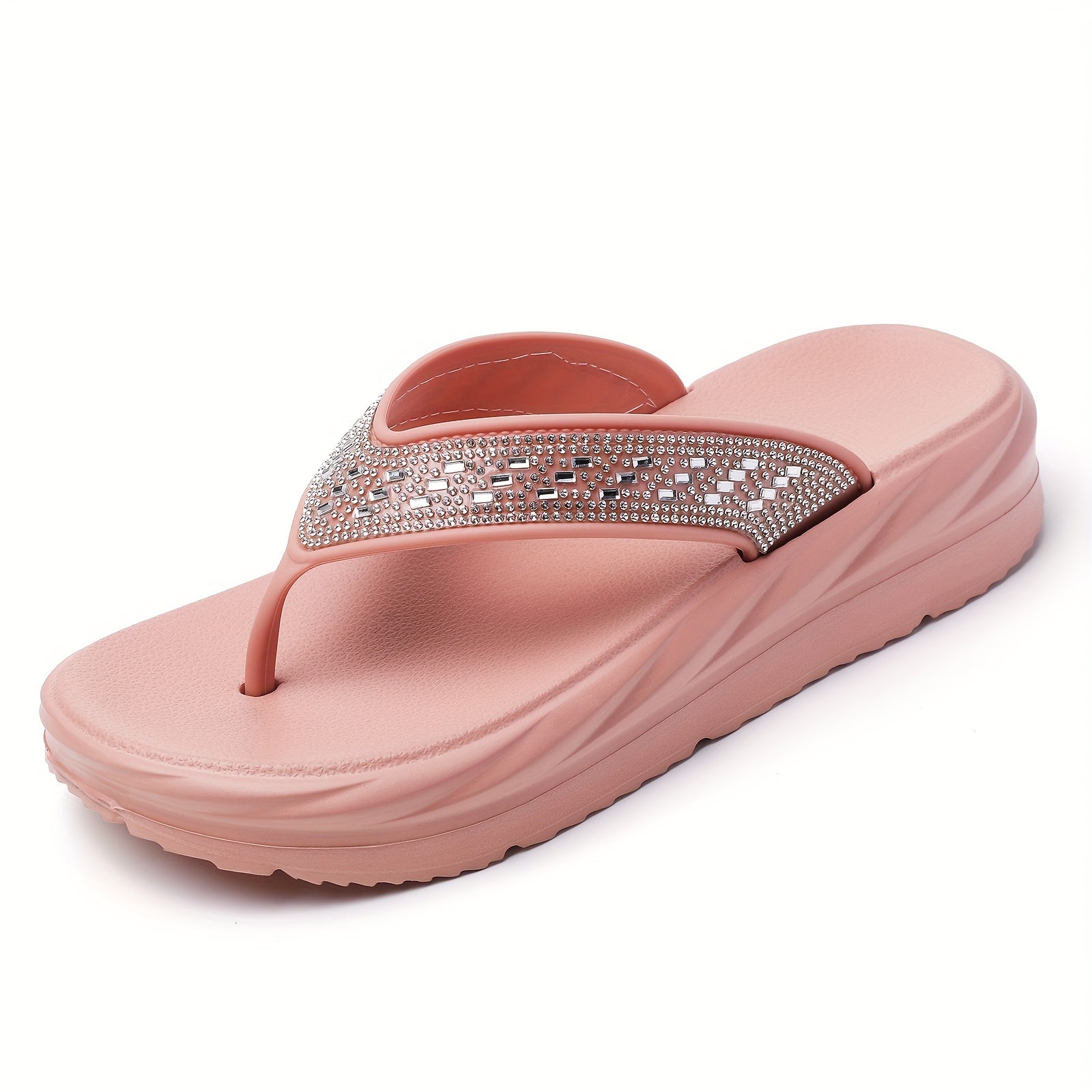 Women's Rhinestone Flip Flops - Stylish Black EVA Thick Sole Slides with Sparkling Accents, Non-Slip & Cushioned Comfort for Beach, Pool, Travel, Indoor & Outdoor Wear