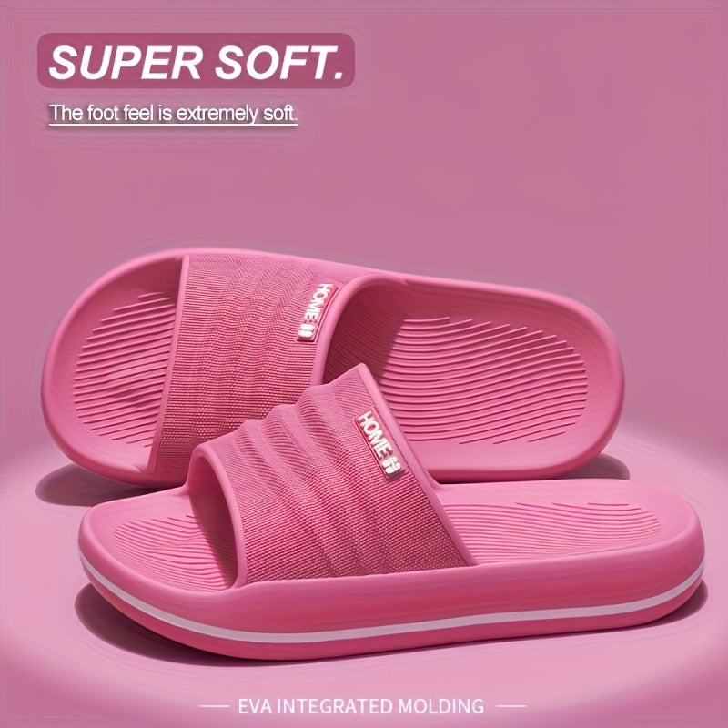 Women's EVA Slide Sandals - Comfortable, Non-Slip, Thick Sole, Open Toe for Indoor/Outdoor Use - Blue & Pink, Textured Design, Perfect for Shower, Beach, and Casual Wear, Shower Shoes, Slipon Footwear, Durable Traction Footwear