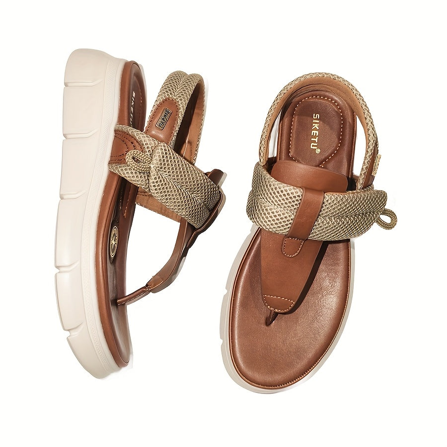 [Casual Sandals] Thick-Soled Women's Casual Sandals | Open-Toe Summer Shoes with Breathable Mesh Upper, Faux Cover Lining, Adjustable Hook-and-Loop Closure for Comfort, Versatile Style, Strappy Ankle Strap