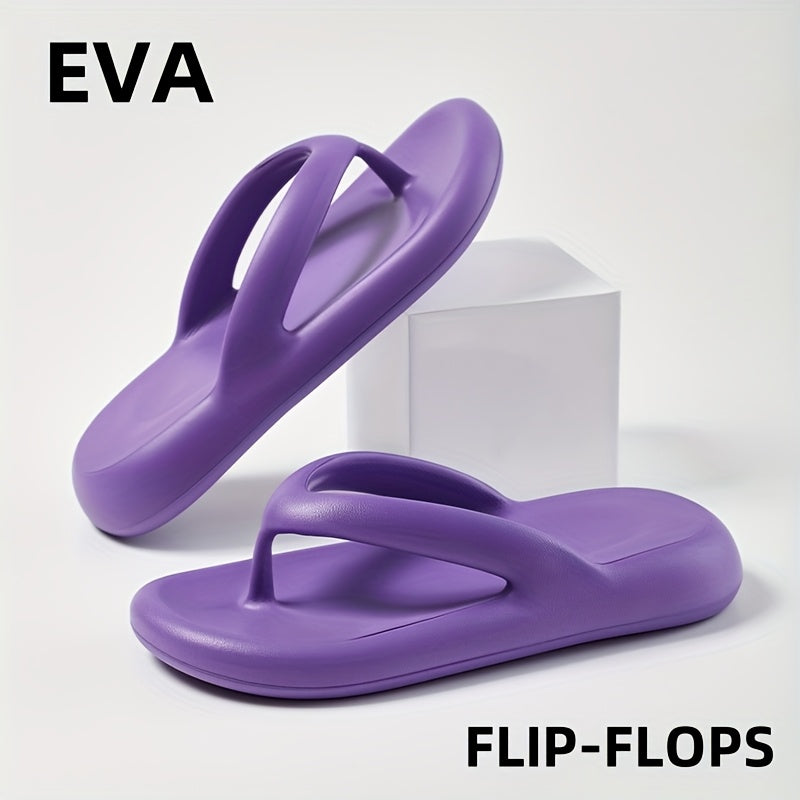 [Slip-On Platform Sandals] Thick Cushioned, Slip-On Women's Platform Sandals - Non-Slip EVA Sole Beach Shoes for Pool, Vacation, Everyday - Available in Black, Purple, White - All-Season Slide Sandals, Flexible Footwear