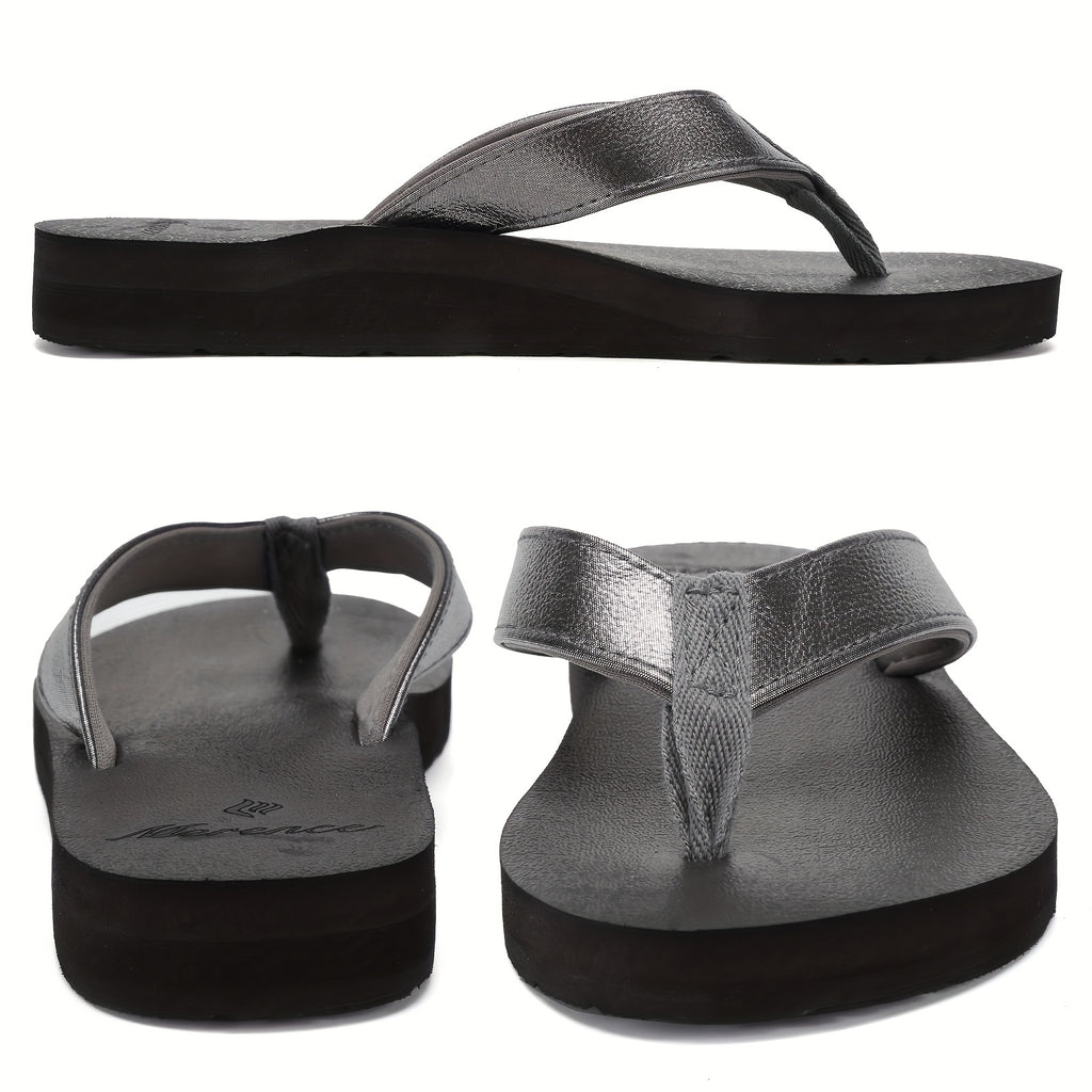 Women's Lightweight Comfortable Non-Slip Flip Flops - PU Cover Upper & EVA Cushioned Sole, Slip-On Flat Sandals for Indoor Outdoor Beach Summer Use, Summer Sandals