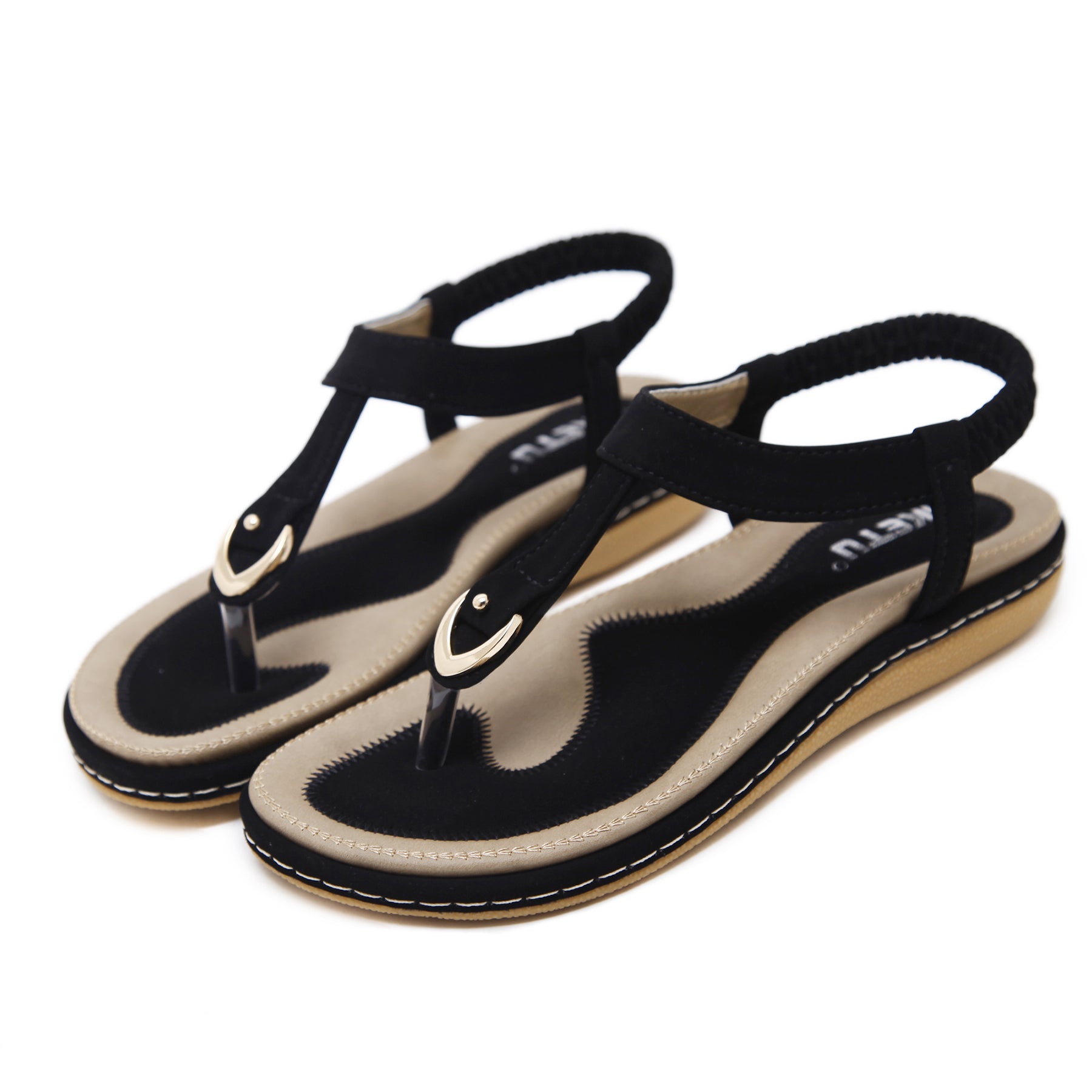 [Pink Flat Sandals] Pink Women's Flat Sandals, Large Size, Synthetic Upper, TPR Sole, Open Toe, Ankle Strap, Golden Buckle and Embroidered Straps | Summer 2025 Casual Footwear, Durable