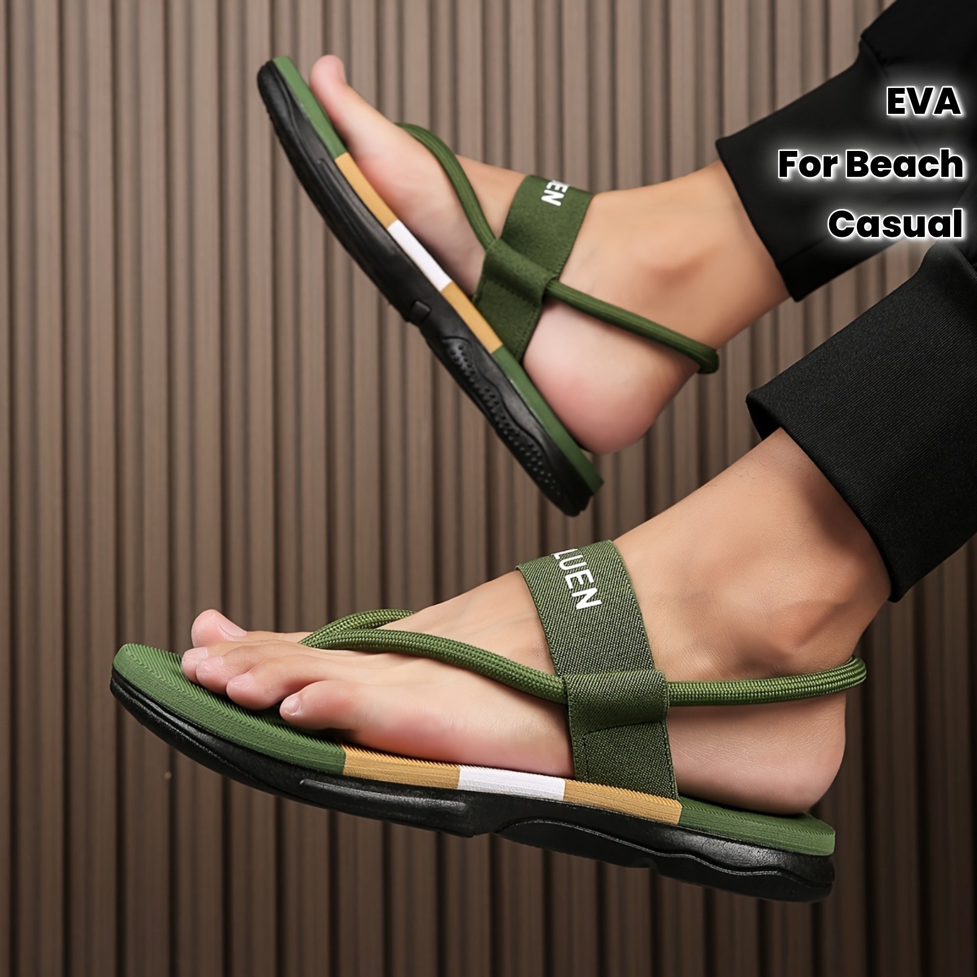 Men's Casual Flip Flops with Bold Letter Print & Striped Design - Durable Fabric Upper, Non-Slip PVC Sole, Comfortable EVA Insole - All-Season Versatile for Beach, Pool, Lounge - Blue, Beach Accessories, Poolside Footwear