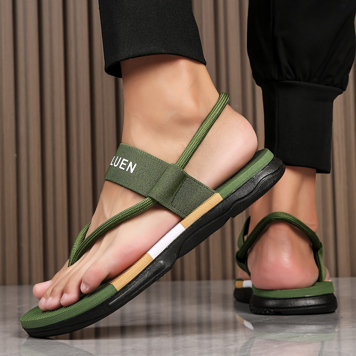 Men's Casual Flip Flops with Bold Letter Print & Striped Design - Durable Fabric Upper, Non-Slip PVC Sole, Comfortable EVA Insole - All-Season Versatile for Beach, Pool, Lounge - Blue, Beach Accessories, Poolside Footwear