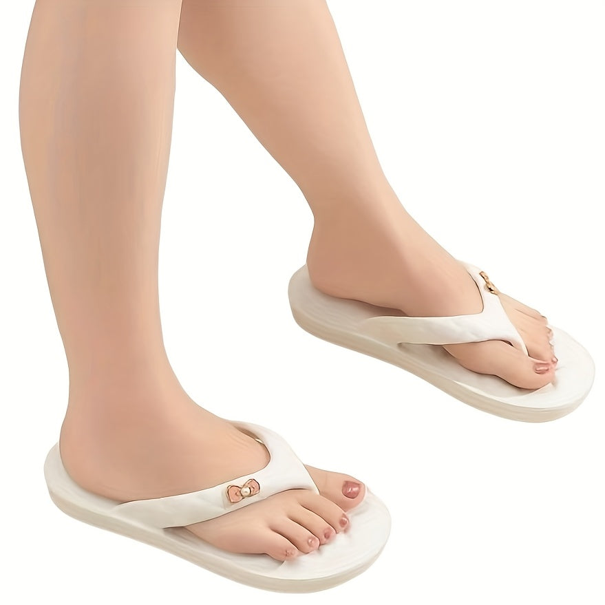 Summer New Arrival, Korean-Japanese Fashionable Thick Sole Non-Slip Cute Bow EVA Flip-Flops, Fashionable Checkered Insole, Comfortable and Breathable, Convenient to Wear, Suitable for Bathroom, Home, Outdoor, Beach, Office, Party