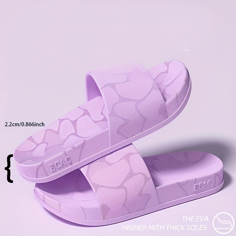 Women'S EVA Slide Sandals - Open-Toe Summer Slippers with Non-Slip Soft Sole, Lightweight Comfort for Home, Beach, Travel & Shower, Beige & Gray Pattern Design, Beach Footwear, Vacation Footwear, Stylish Slippers, Durable Footwear