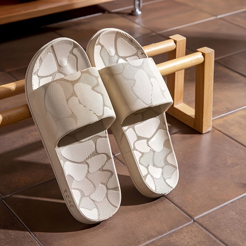 Women'S EVA Slide Sandals - Open-Toe Summer Slippers with Non-Slip Soft Sole, Lightweight Comfort for Home, Beach, Travel & Shower, Beige & Gray Pattern Design, Beach Footwear, Vacation Footwear, Stylish Slippers, Durable Footwear