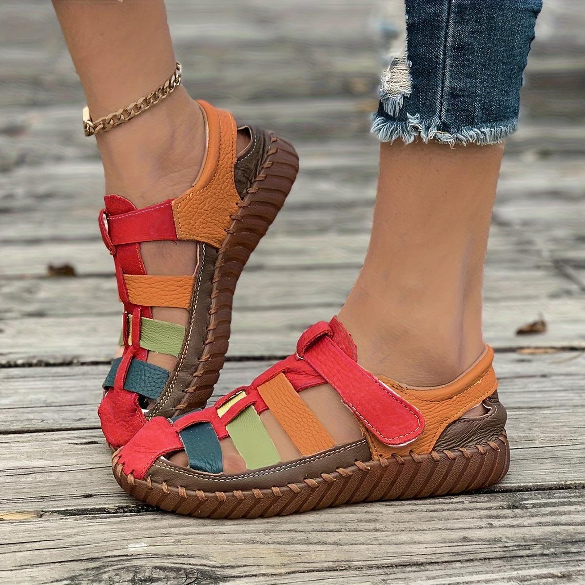 Women’s Colorful Flat Sandals - Soft Casual Loafers with Non-Slip Rubber Sole, Cut-Out Design, and Elastic Straps for Comfortable Fit, Ladies Sandals