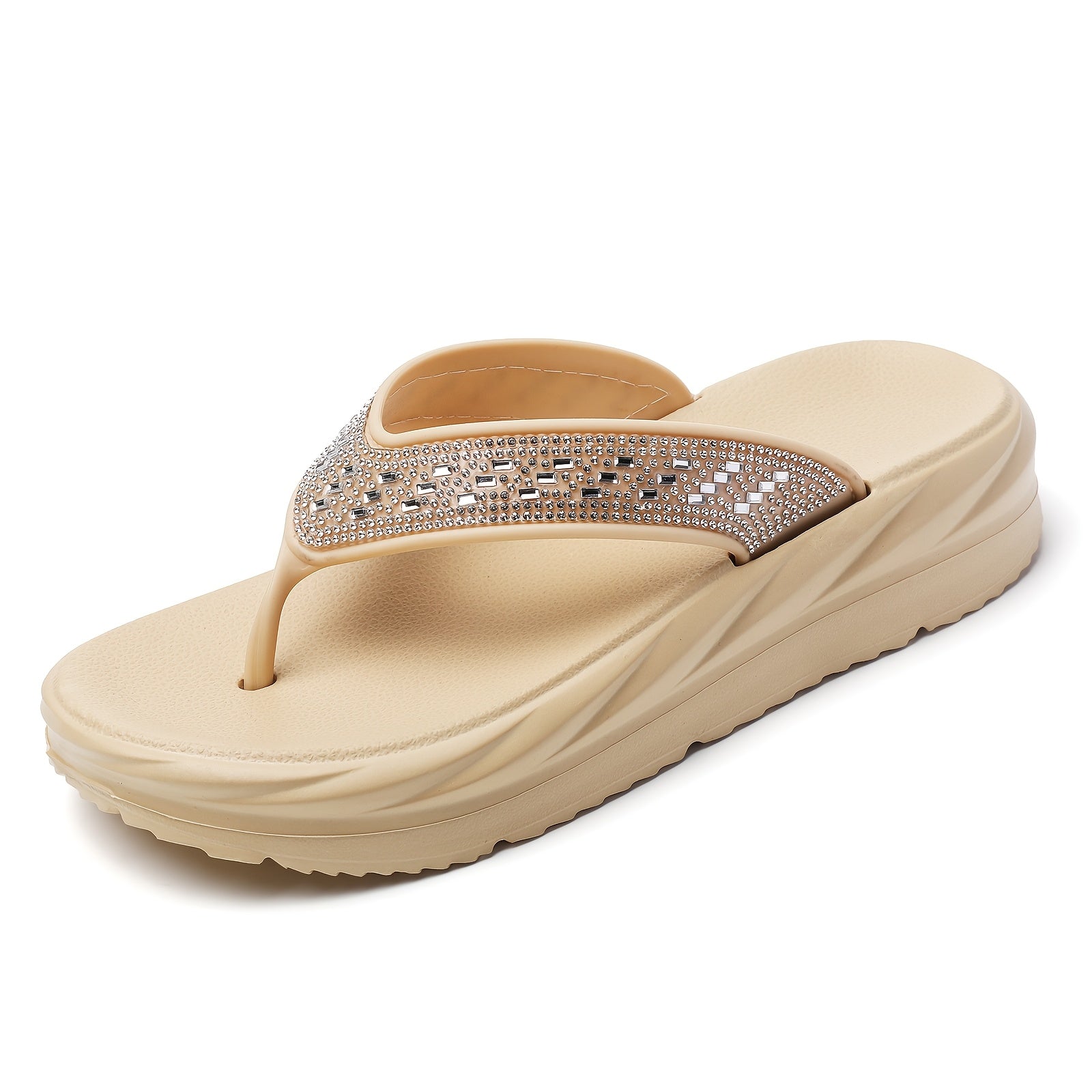Women's Rhinestone Flip Flops - Stylish Black EVA Thick Sole Slides with Sparkling Accents, Non-Slip & Cushioned Comfort for Beach, Pool, Travel, Indoor & Outdoor Wear