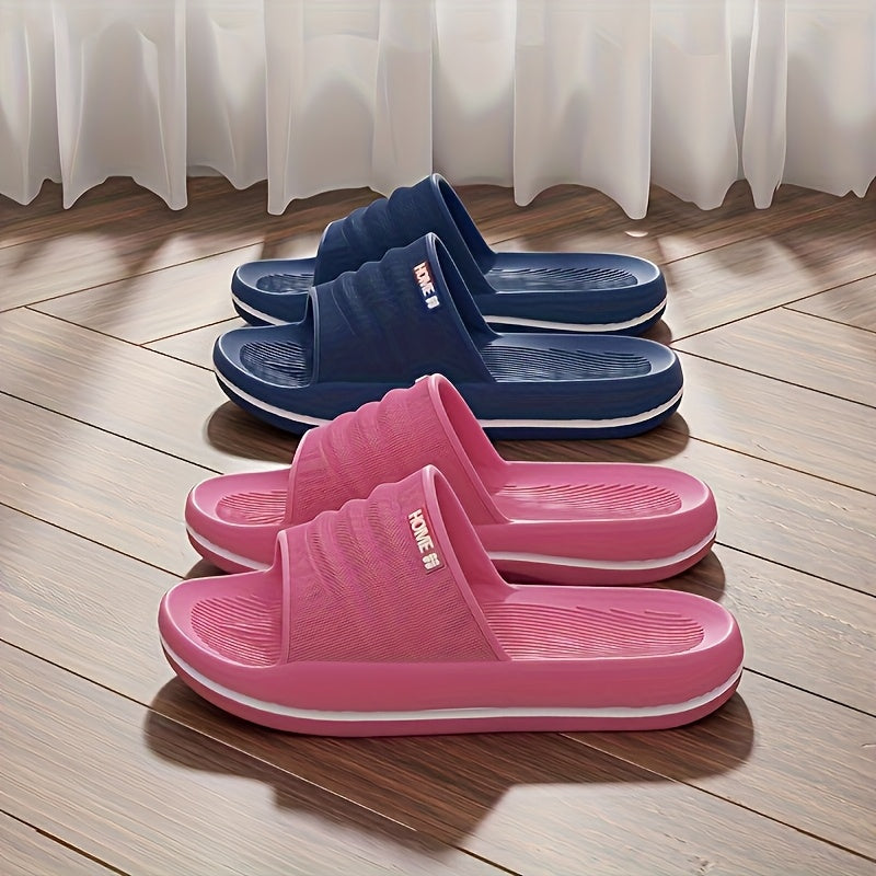 Women's EVA Slide Sandals - Comfortable, Non-Slip, Thick Sole, Open Toe for Indoor/Outdoor Use - Blue & Pink, Textured Design, Perfect for Shower, Beach, and Casual Wear, Shower Shoes, Slipon Footwear, Durable Traction Footwear