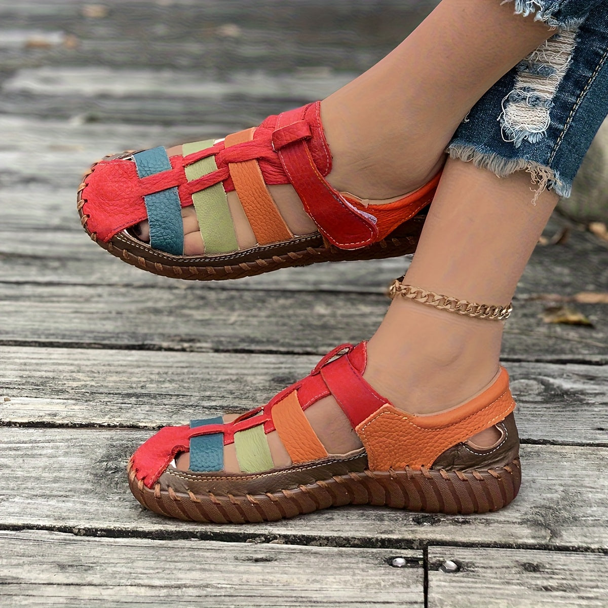Women’s Colorful Flat Sandals - Soft Casual Loafers with Non-Slip Rubber Sole, Cut-Out Design, and Elastic Straps for Comfortable Fit, Ladies Sandals