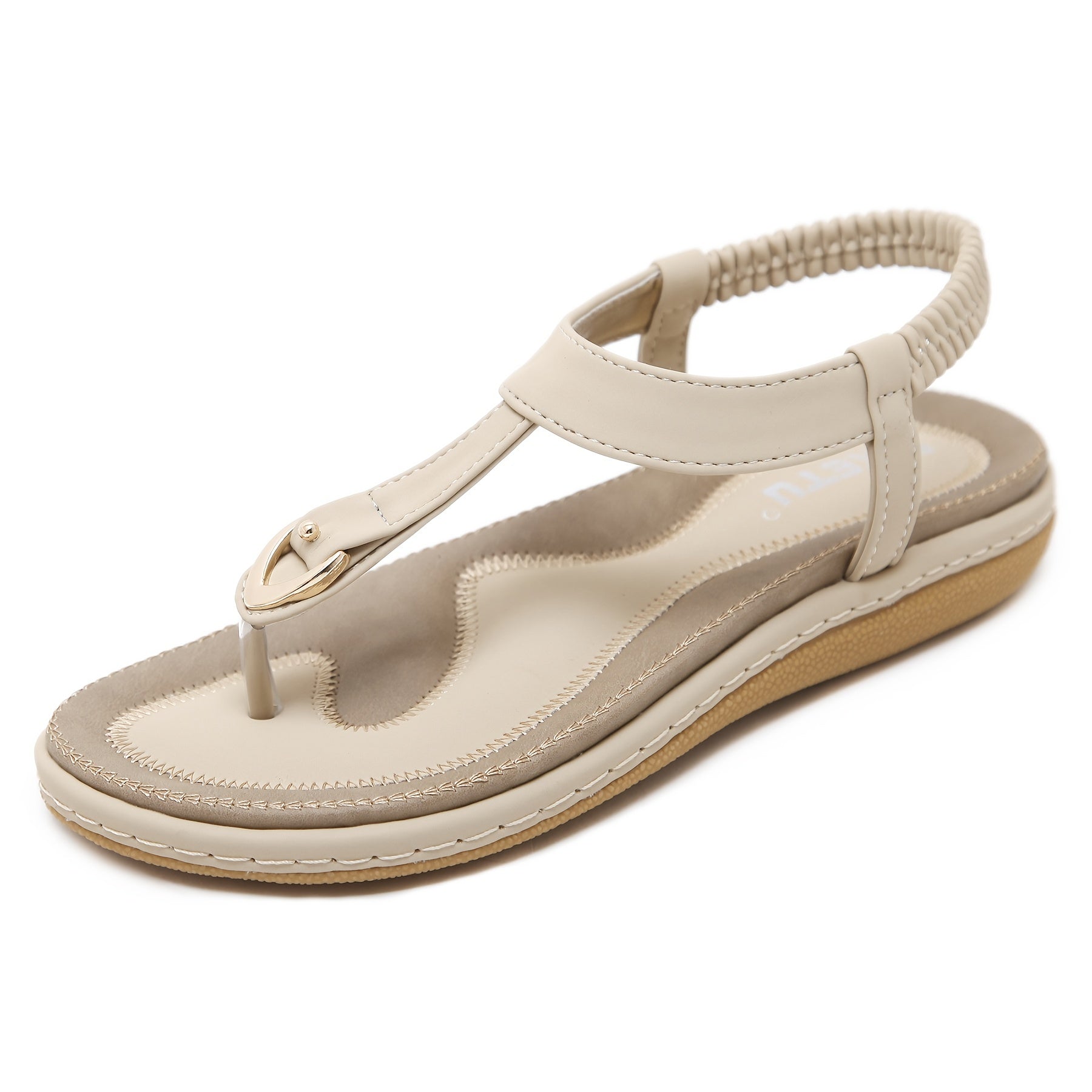 [Pink Flat Sandals] Pink Women's Flat Sandals, Large Size, Synthetic Upper, TPR Sole, Open Toe, Ankle Strap, Golden Buckle and Embroidered Straps | Summer 2025 Casual Footwear, Durable
