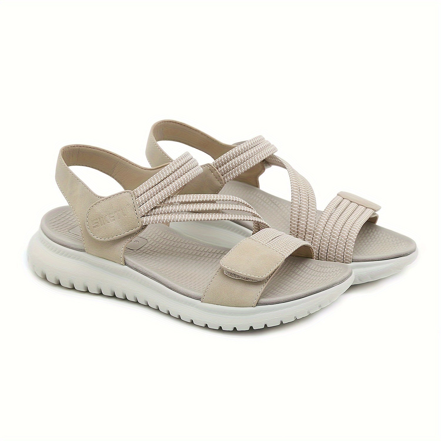 [Comfortable Sandals] Amazon's Lightweight Comfortable Women's Flat Sandals | Adjustable Ankle Strap, Breathable Open-Toe Design, Cushioned EVA Insole & Non-Slip MD Sole - Summer Casual Beach Shoes Beige/Black (EU 35-42), Decorative Metallic Accent &