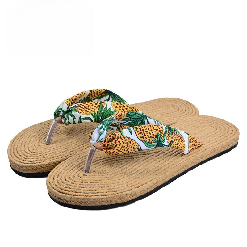 Women's Beach Flip-Flops with Linen Upper & EVA Sole - Non-Slip Flat Sandals, Beige & Black Polka Dot Design, Soft Cushioned Insole for Poolside, Summer Casual, and Casual Attire - Breathable Comfortable Slippers