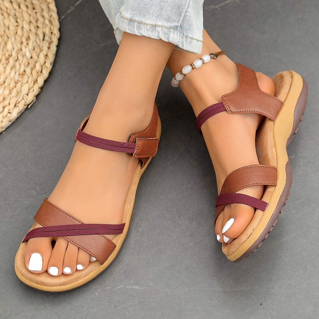Women’s Summer Black & White Crisscross Strap Sandals – Soft, Slip-Resistant, Breathable Open-Toe Flat Beach Shoes with Magnetic Closure for Outdoor Activities, Summer Sandals