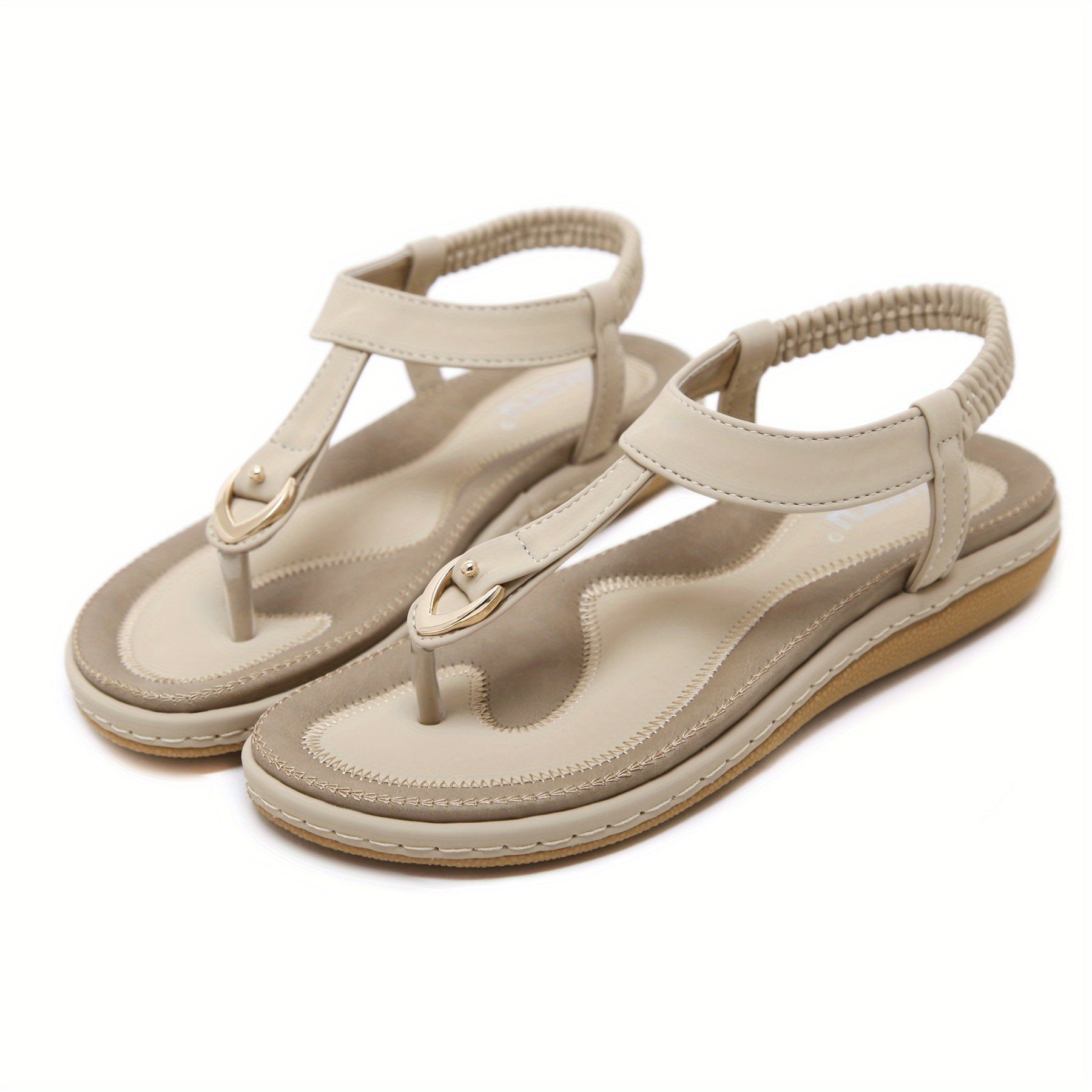 [Pink Flat Sandals] Pink Women's Flat Sandals, Large Size, Synthetic Upper, TPR Sole, Open Toe, Ankle Strap, Golden Buckle and Embroidered Straps | Summer 2025 Casual Footwear, Durable