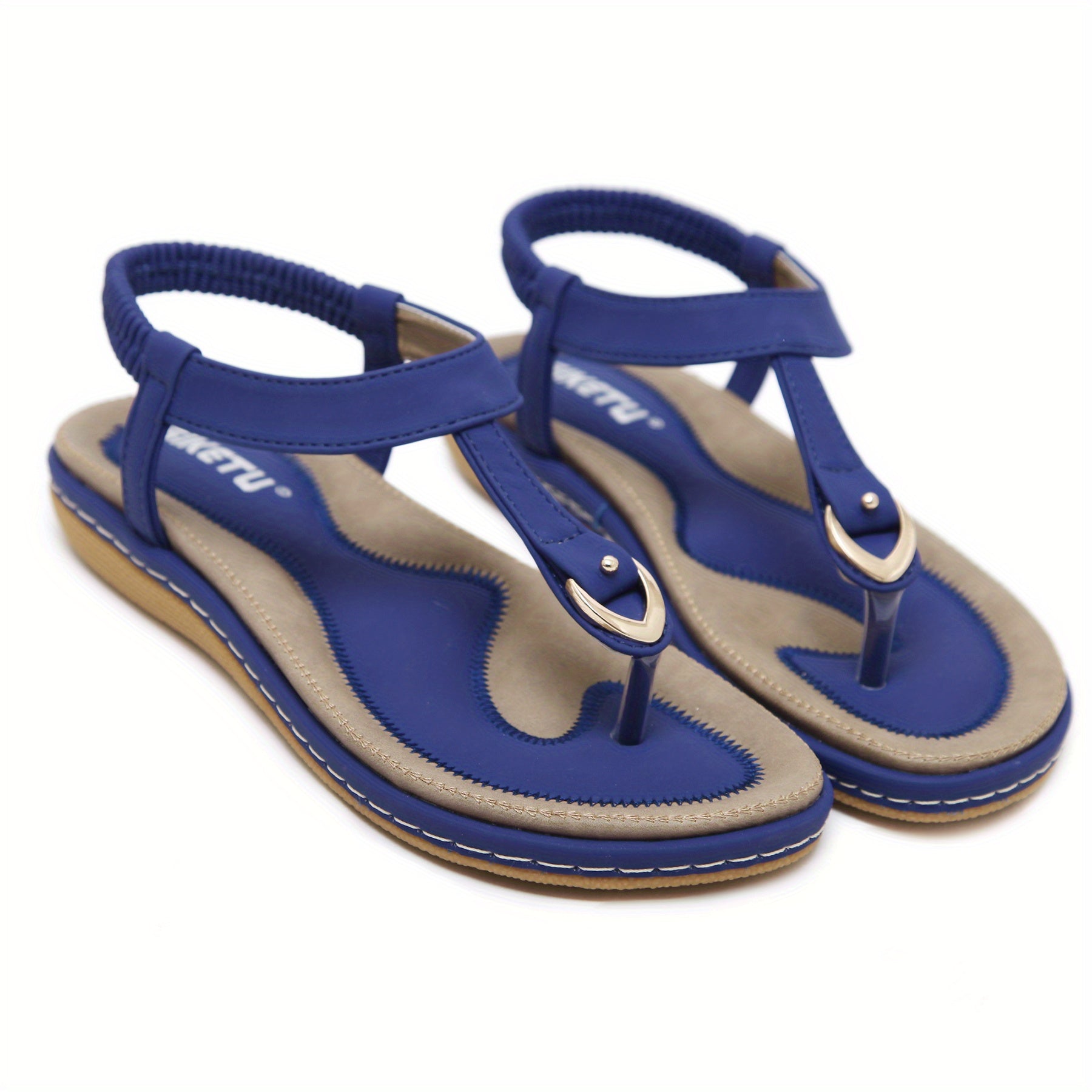 [Pink Flat Sandals] Pink Women's Flat Sandals, Large Size, Synthetic Upper, TPR Sole, Open Toe, Ankle Strap, Golden Buckle and Embroidered Straps | Summer 2025 Casual Footwear, Durable