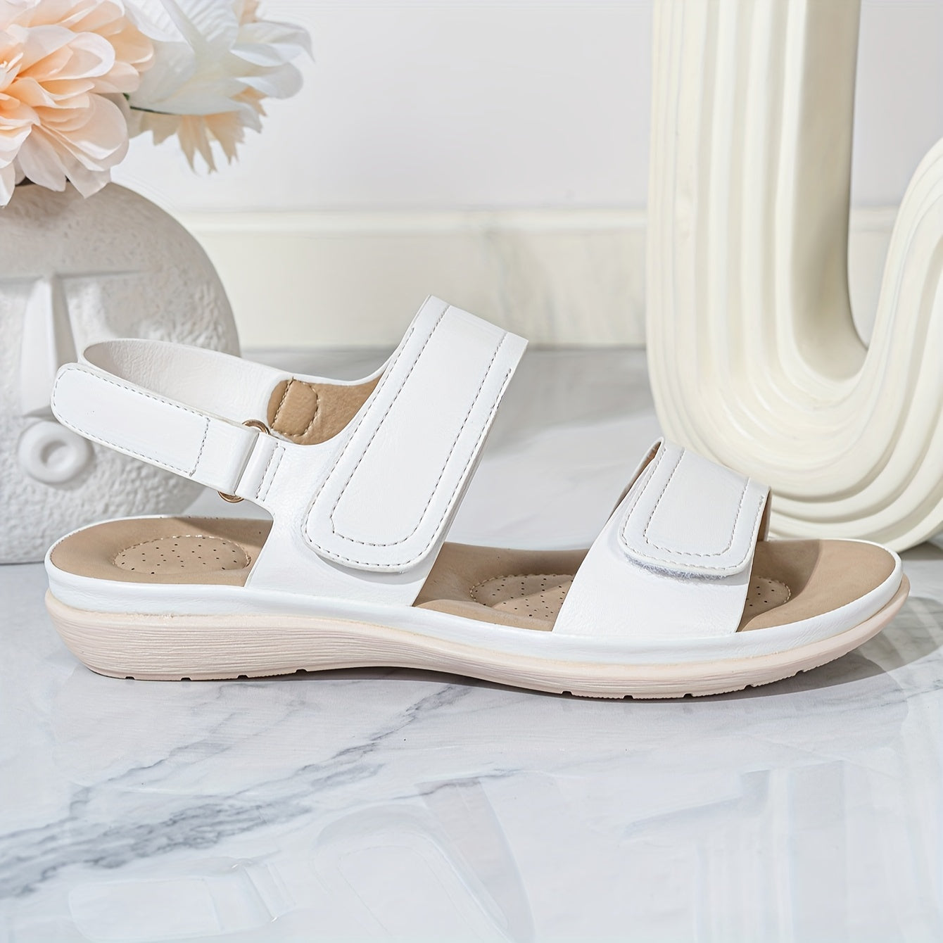 [Wedge Solid Color Sandals] Women's Wedge Solid Color Sandals, Ankle Strap Soft Sole Platform Shoes, Non-slip Summer Beach Shoes