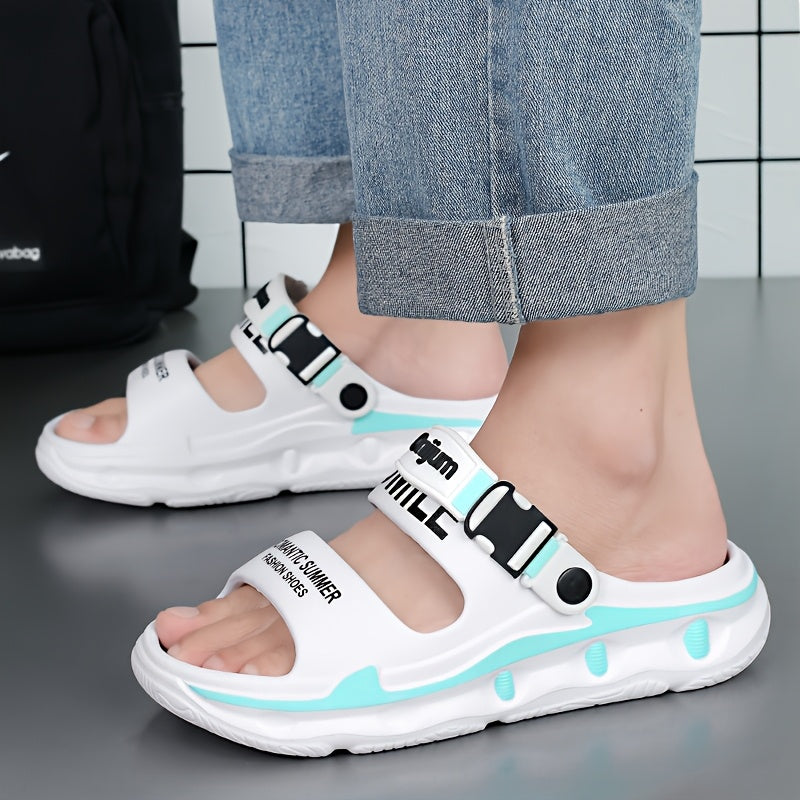Women's Sport Sandals with Thick Cushioned EVA Sole, Slip-Resistant High Quality Design & Anti-Odor Technology - Black/Orange Letter Print for Beach, Outdoor, Home Use - Lightweight Breathable Slip-On Slippers