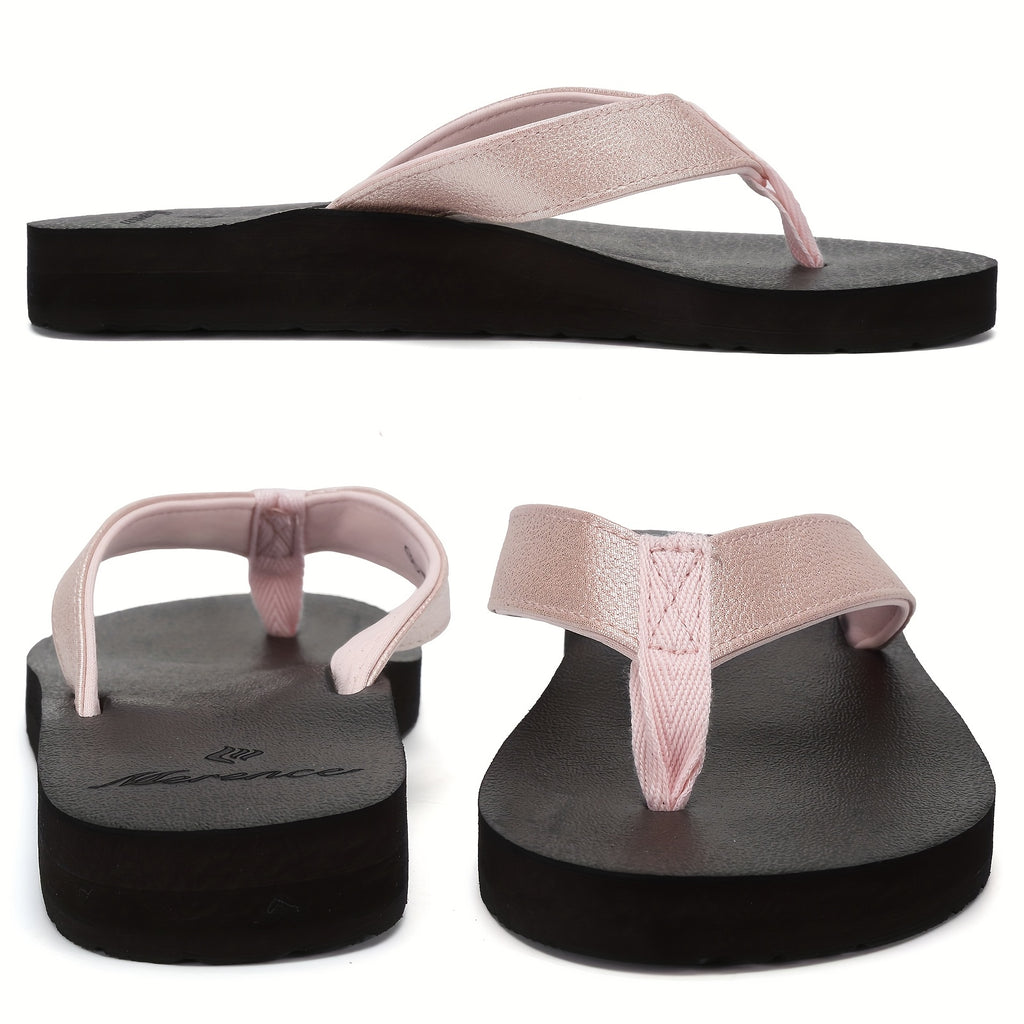 Women's Lightweight Comfortable Non-Slip Flip Flops - PU Cover Upper & EVA Cushioned Sole, Slip-On Flat Sandals for Indoor Outdoor Beach Summer Use, Summer Sandals