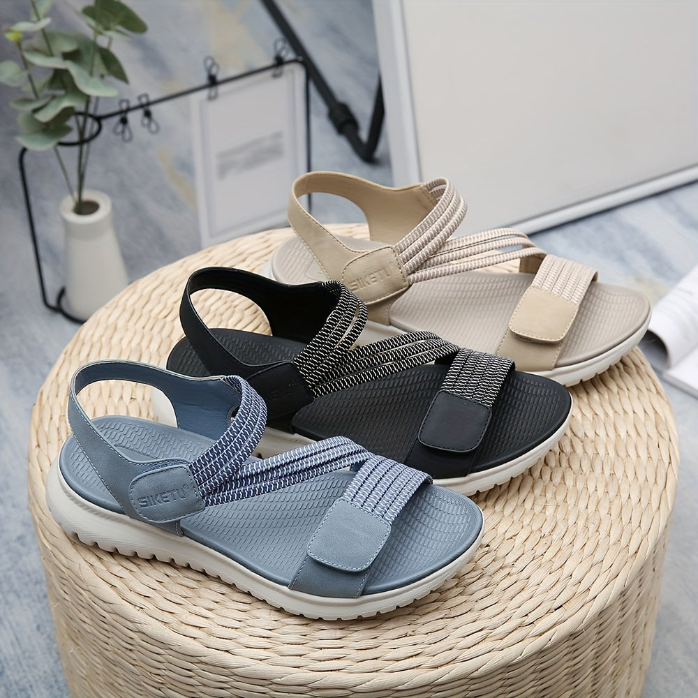 [Comfortable Sandals] Amazon's Lightweight Comfortable Women's Flat Sandals | Adjustable Ankle Strap, Breathable Open-Toe Design, Cushioned EVA Insole & Non-Slip MD Sole - Summer Casual Beach Shoes Beige/Black (EU 35-42), Decorative Metallic Accent &
