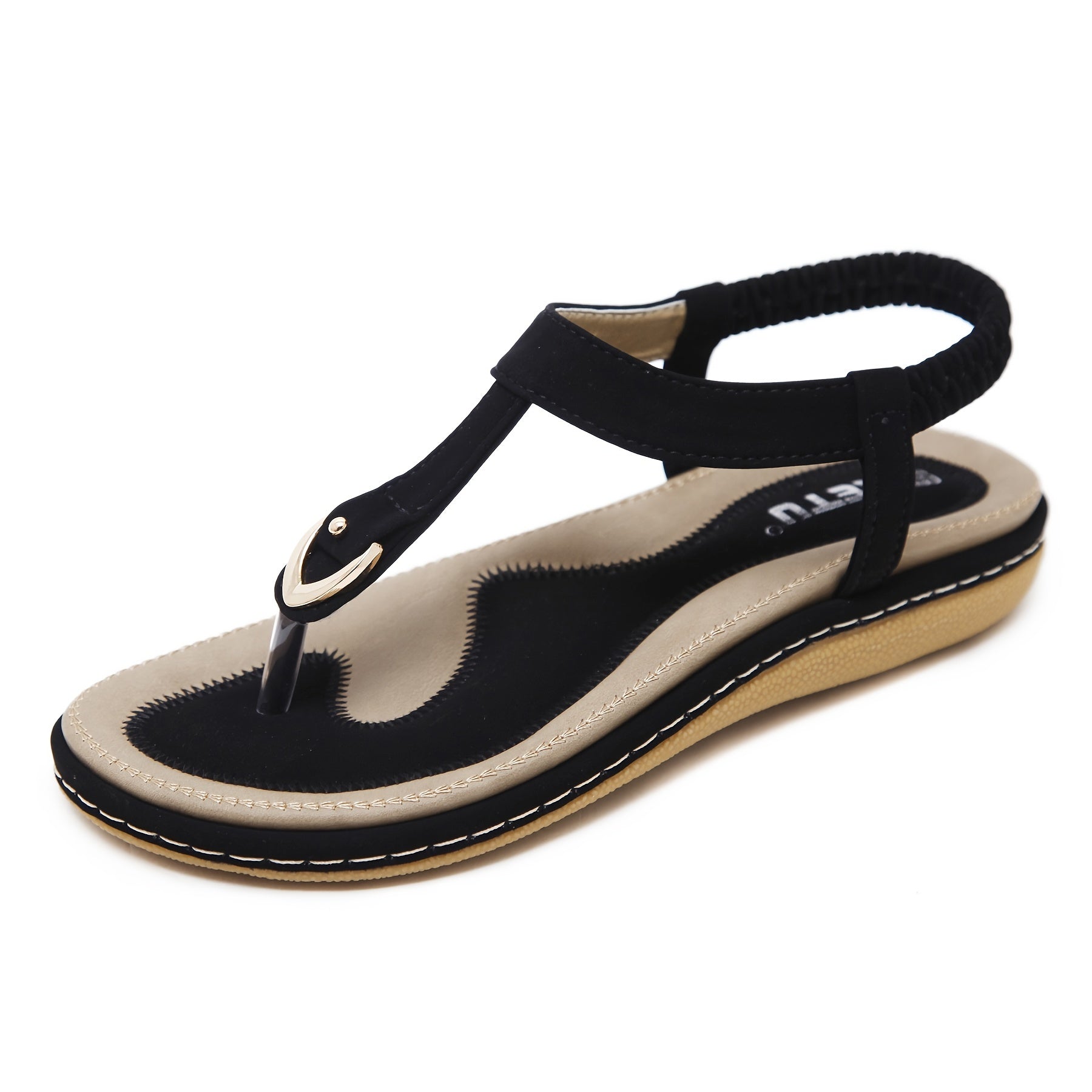 [Pink Flat Sandals] Pink Women's Flat Sandals, Large Size, Synthetic Upper, TPR Sole, Open Toe, Ankle Strap, Golden Buckle and Embroidered Straps | Summer 2025 Casual Footwear, Durable