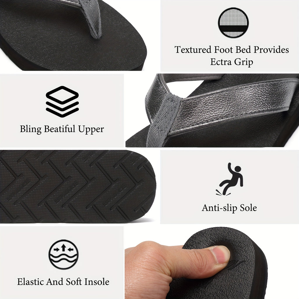 Women's Lightweight Comfortable Non-Slip Flip Flops - PU Cover Upper & EVA Cushioned Sole, Slip-On Flat Sandals for Indoor Outdoor Beach Summer Use, Summer Sandals