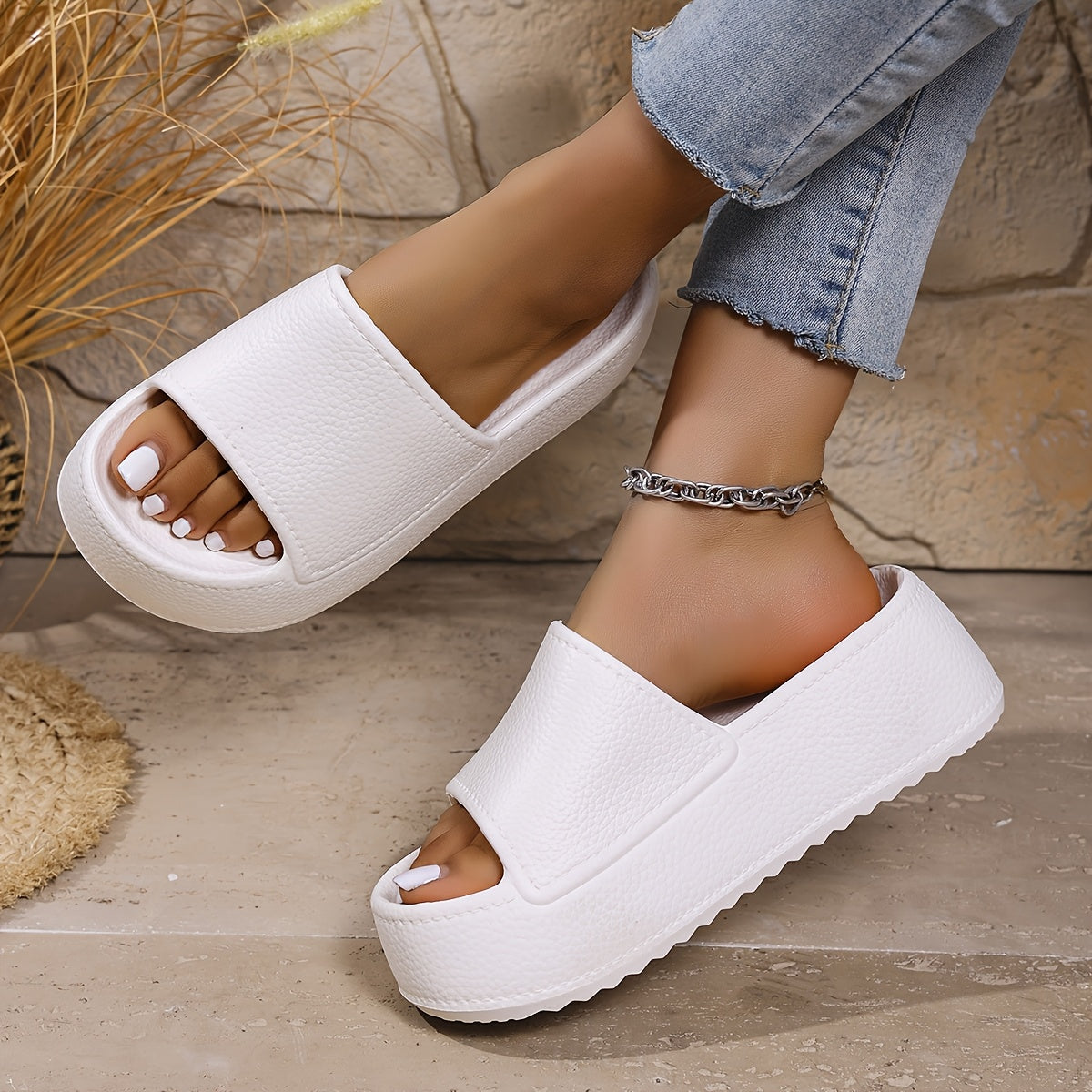 Women'S Minimalist Platform Slides - Summer Comfort Sandals For Indoor/Outdoor, Beach & Street Style, Easy Slip-On, Matching Sister Styles