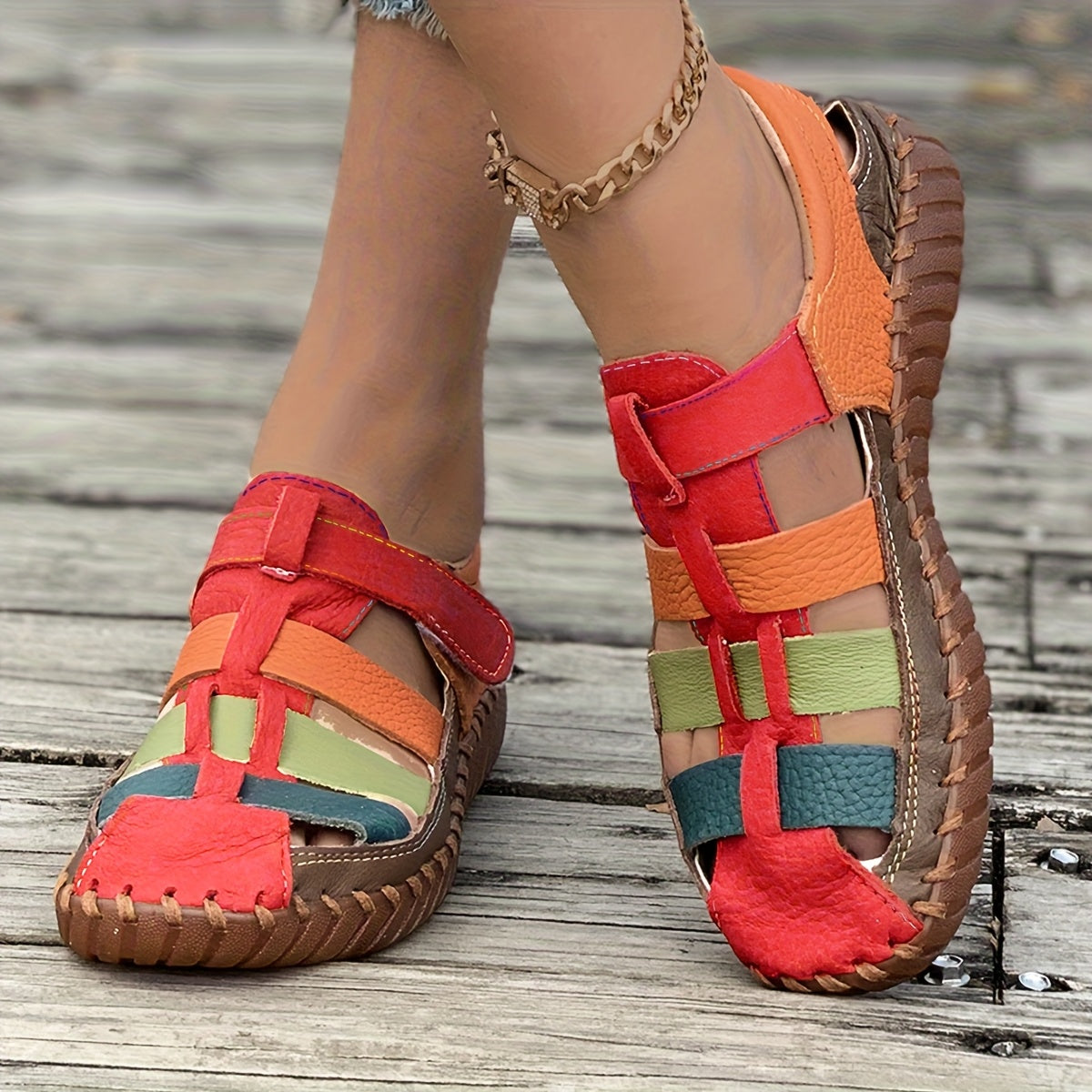 Women’s Colorful Flat Sandals - Soft Casual Loafers with Non-Slip Rubber Sole, Cut-Out Design, and Elastic Straps for Comfortable Fit, Ladies Sandals