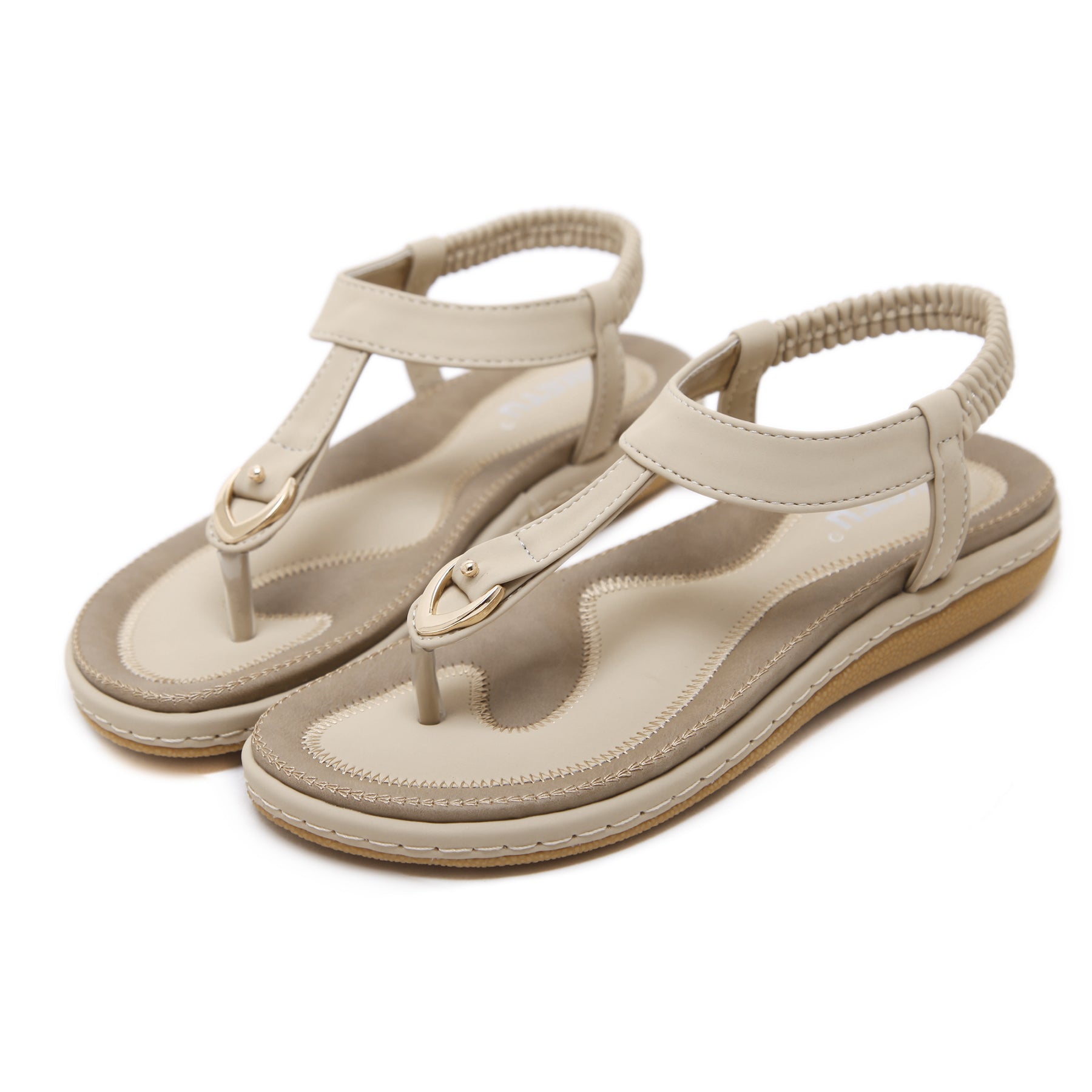 [Pink Flat Sandals] Pink Women's Flat Sandals, Large Size, Synthetic Upper, TPR Sole, Open Toe, Ankle Strap, Golden Buckle and Embroidered Straps | Summer 2025 Casual Footwear, Durable