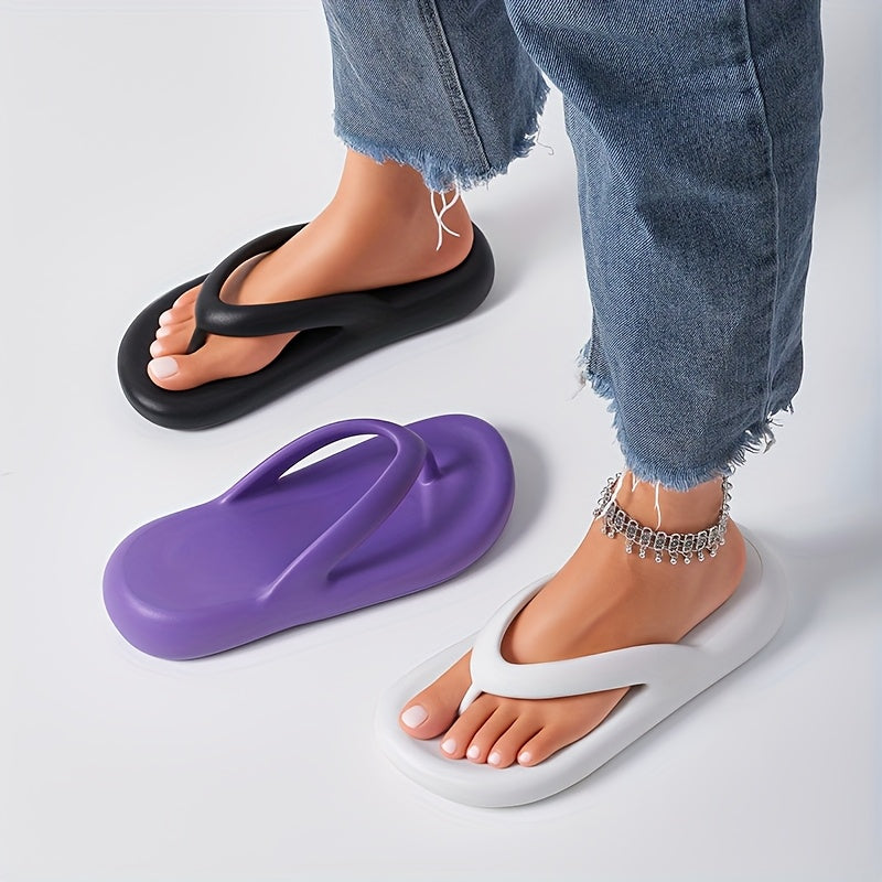 [Slip-On Platform Sandals] Thick Cushioned, Slip-On Women's Platform Sandals - Non-Slip EVA Sole Beach Shoes for Pool, Vacation, Everyday - Available in Black, Purple, White - All-Season Slide Sandals, Flexible Footwear