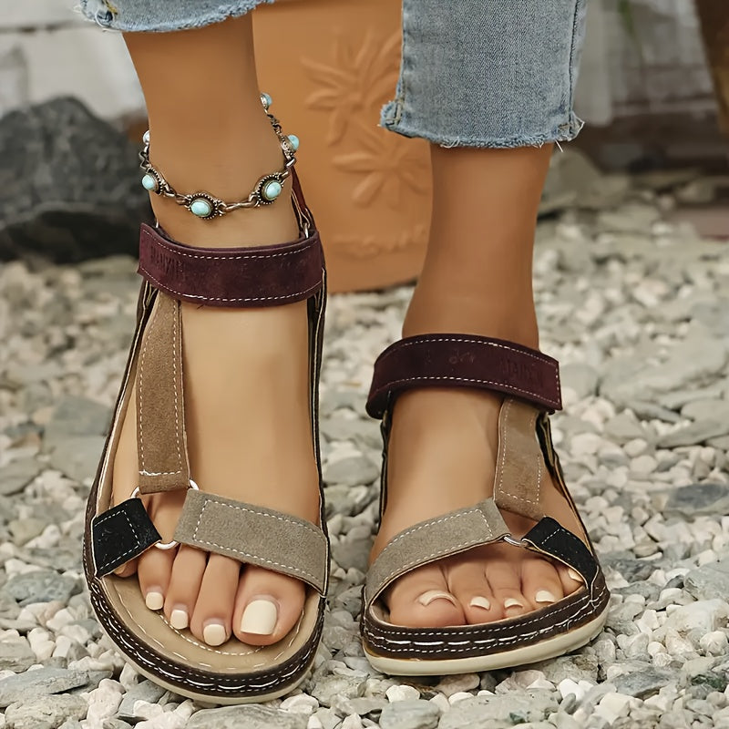 [Stylish Sandals] Japanese Style Women's Sandals | Stylish Casual Flat Bottom Open-Toe Beach Sandals Hand-Stitched Braided Magic Tape
