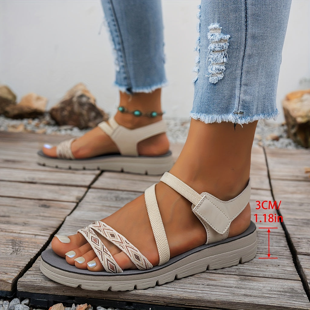 [Stylish Summer Sandals] Stylish Summer Sandals for Women - Comfortable Open-Toe Design with Braided Straps | White & Navy Blue Options | Casual Footwear | Synthetic Cover Sandals