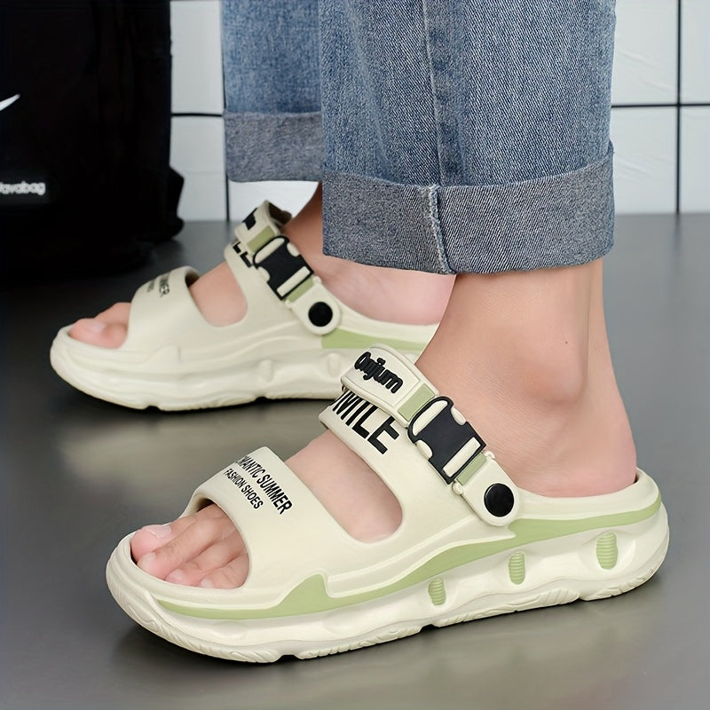 Women's Sport Sandals with Thick Cushioned EVA Sole, Slip-Resistant High Quality Design & Anti-Odor Technology - Black/Orange Letter Print for Beach, Outdoor, Home Use - Lightweight Breathable Slip-On Slippers