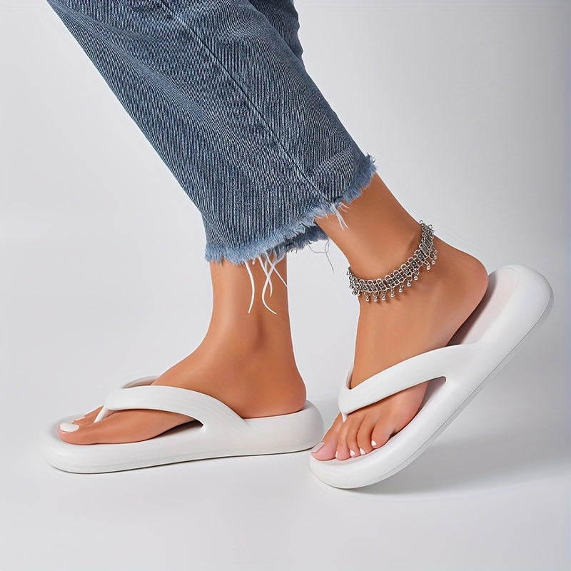 [Slip-On Platform Sandals] Thick Cushioned, Slip-On Women's Platform Sandals - Non-Slip EVA Sole Beach Shoes for Pool, Vacation, Everyday - Available in Black, Purple, White - All-Season Slide Sandals, Flexible Footwear