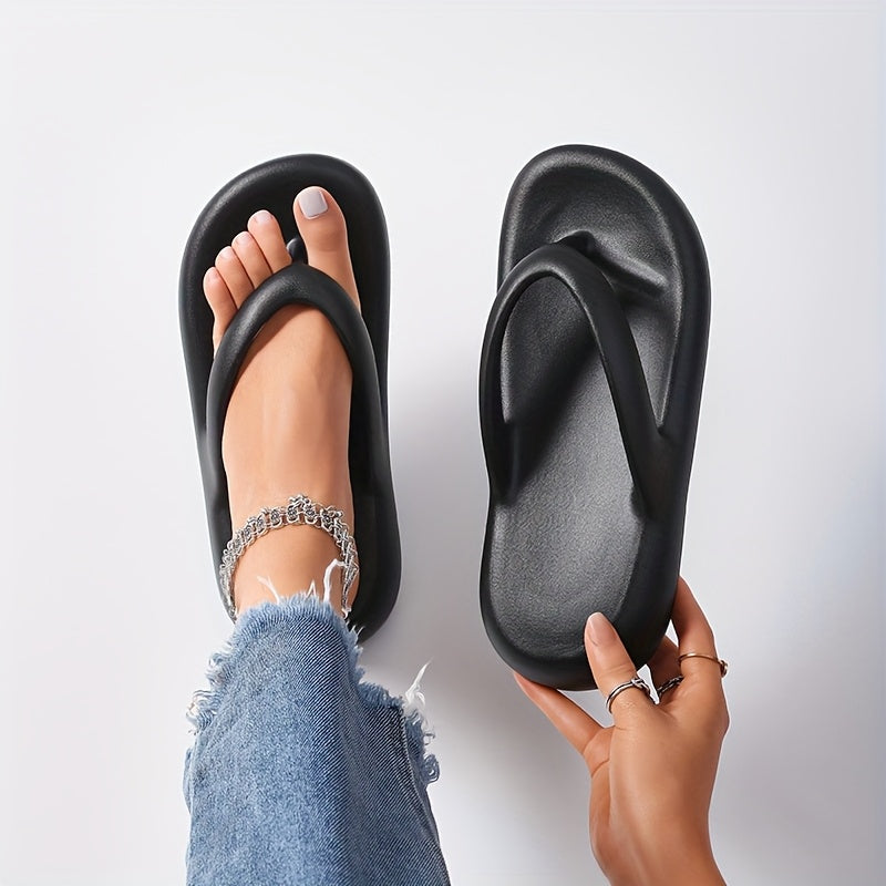 [Slip-On Platform Sandals] Thick Cushioned, Slip-On Women's Platform Sandals - Non-Slip EVA Sole Beach Shoes for Pool, Vacation, Everyday - Available in Black, Purple, White - All-Season Slide Sandals, Flexible Footwear