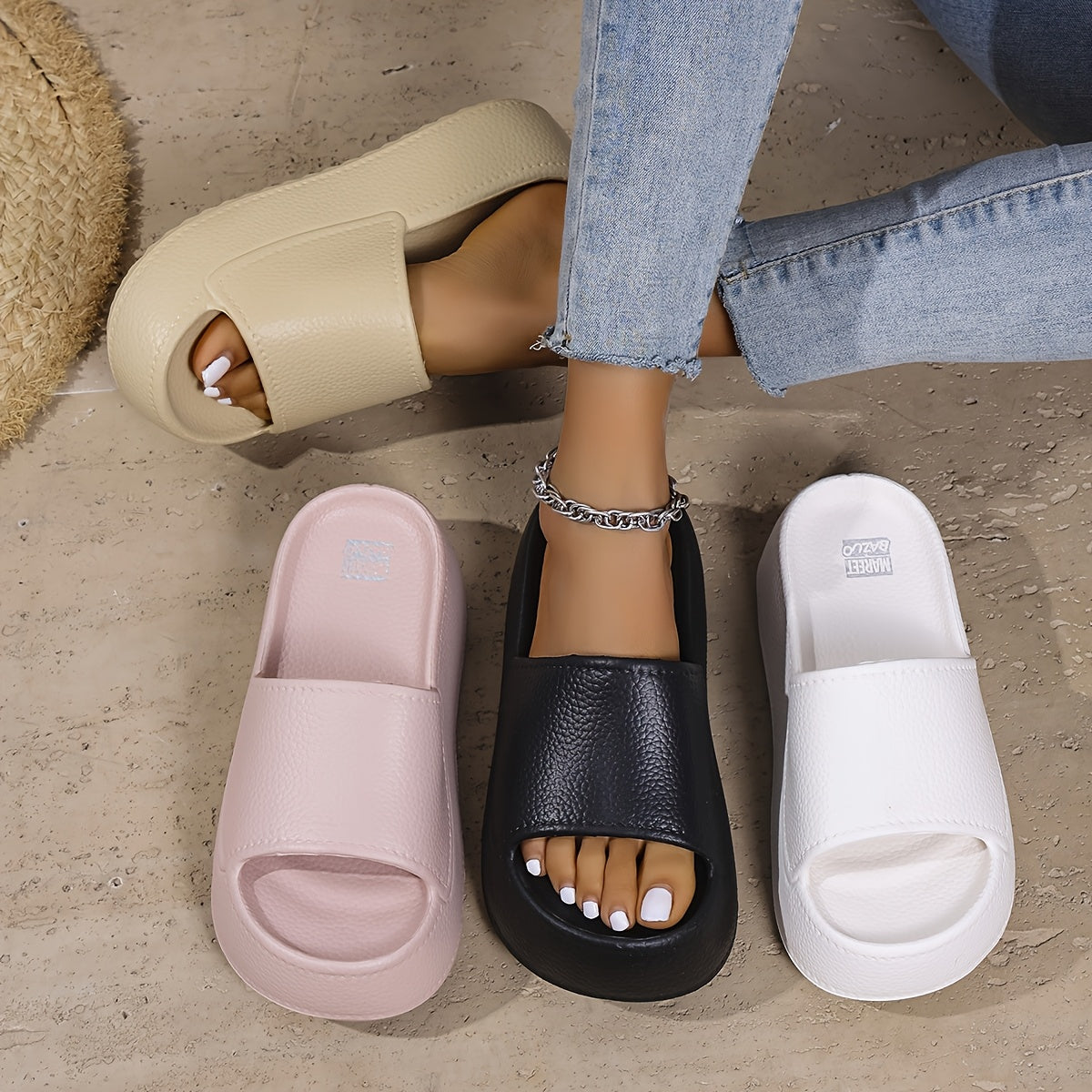 Women'S Minimalist Platform Slides - Summer Comfort Sandals For Indoor/Outdoor, Beach & Street Style, Easy Slip-On, Matching Sister Styles
