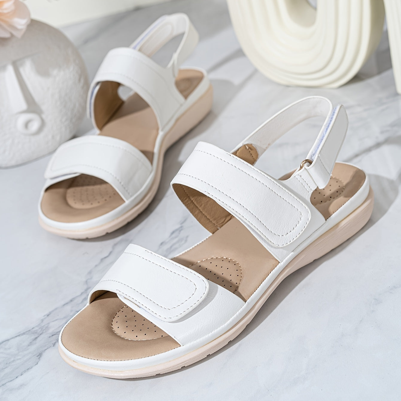 [Wedge Solid Color Sandals] Women's Wedge Solid Color Sandals, Ankle Strap Soft Sole Platform Shoes, Non-slip Summer Beach Shoes