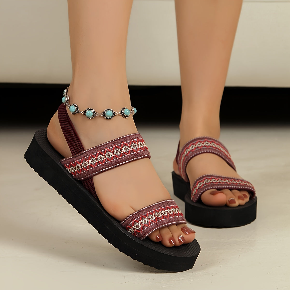 Women's Stylish Slide Sandals - Comfortable EVA Sole, Open Toe with Geometric Pattern, Lightweight Fabric Straps, Perfect for Beach, Casual Outings & Indoor Use, Beach Shoes