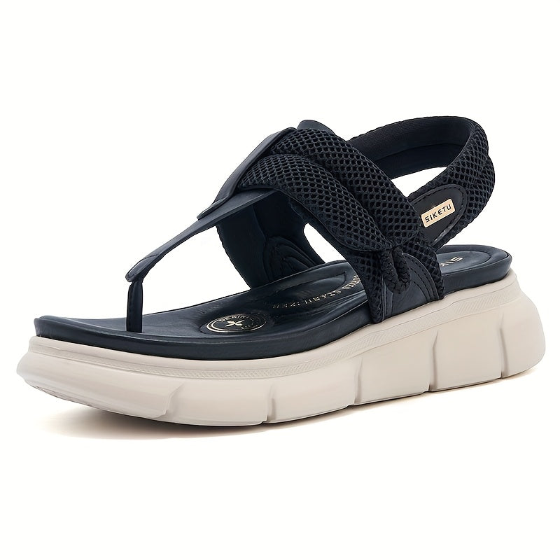 [Casual Sandals] Thick-Soled Women's Casual Sandals | Open-Toe Summer Shoes with Breathable Mesh Upper, Faux Cover Lining, Adjustable Hook-and-Loop Closure for Comfort, Versatile Style, Strappy Ankle Strap