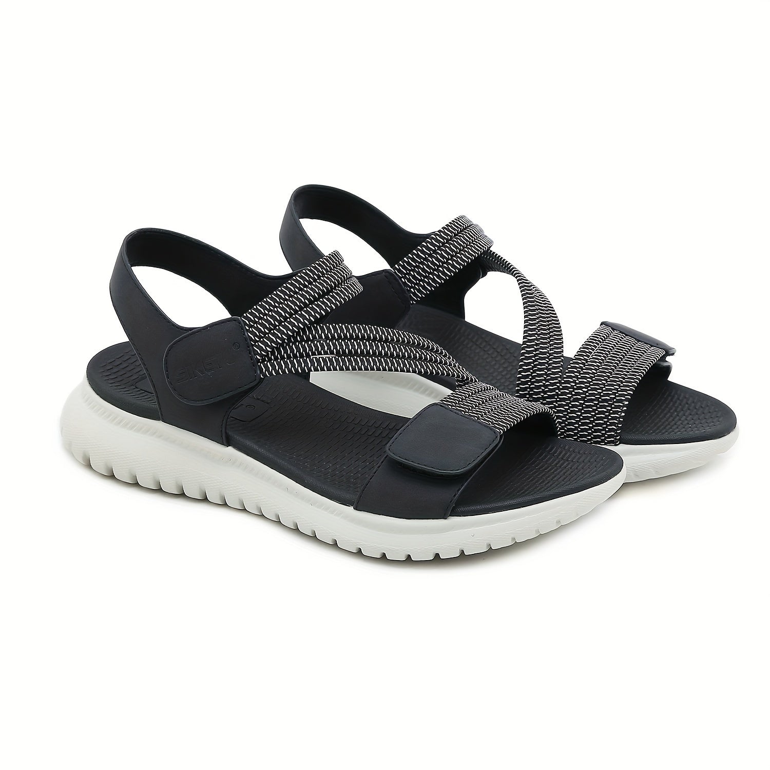 [Comfortable Sandals] Amazon's Lightweight Comfortable Women's Flat Sandals | Adjustable Ankle Strap, Breathable Open-Toe Design, Cushioned EVA Insole & Non-Slip MD Sole - Summer Casual Beach Shoes Beige/Black (EU 35-42), Decorative Metallic Accent &