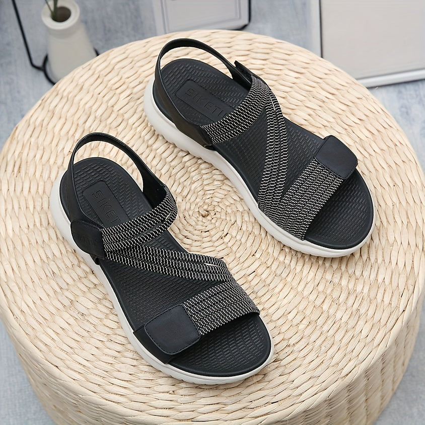[Comfortable Sandals] Amazon's Lightweight Comfortable Women's Flat Sandals | Adjustable Ankle Strap, Breathable Open-Toe Design, Cushioned EVA Insole & Non-Slip MD Sole - Summer Casual Beach Shoes Beige/Black (EU 35-42), Decorative Metallic Accent &