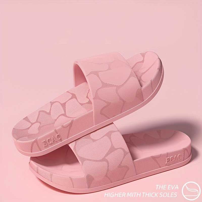 Women'S EVA Slide Sandals - Open-Toe Summer Slippers with Non-Slip Soft Sole, Lightweight Comfort for Home, Beach, Travel & Shower, Beige & Gray Pattern Design, Beach Footwear, Vacation Footwear, Stylish Slippers, Durable Footwear