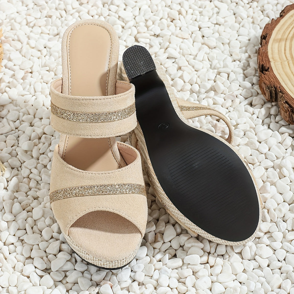 [Elegant Sandals] Ultra-High Heel Women's Bohemian Sandals | Elegant Thick-Soled Slip-On, Open-Toe Ankle Strap, All-Season Comfort, Synthetic Cover & TPR Sole, Decorative Stitching, Durable Footwear for Parties & Nightclubs
