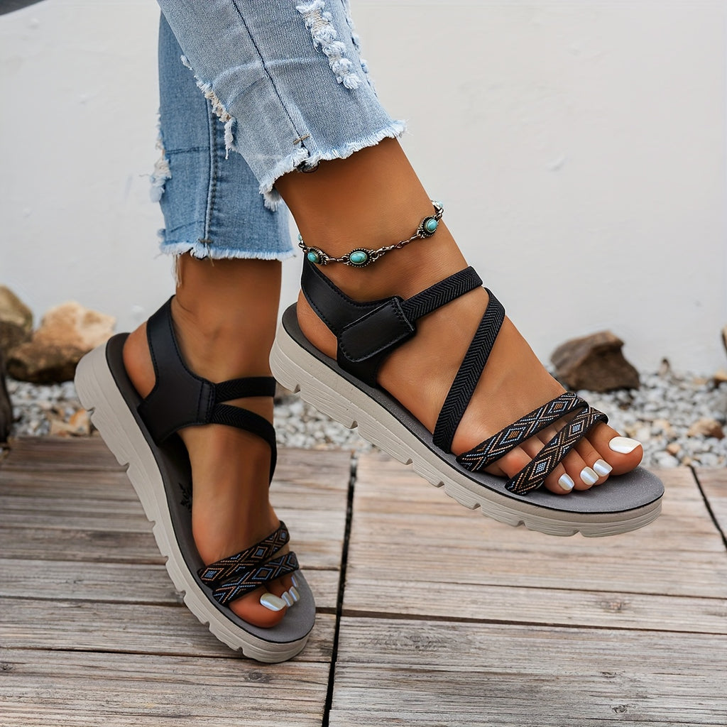 [Stylish Summer Sandals] Stylish Summer Sandals for Women - Comfortable Open-Toe Design with Braided Straps | White & Navy Blue Options | Casual Footwear | Synthetic Cover Sandals
