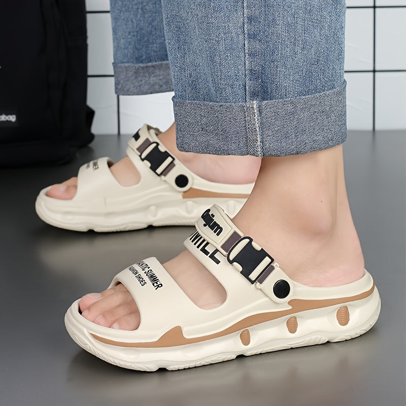Women's Sport Sandals with Thick Cushioned EVA Sole, Slip-Resistant High Quality Design & Anti-Odor Technology - Black/Orange Letter Print for Beach, Outdoor, Home Use - Lightweight Breathable Slip-On Slippers