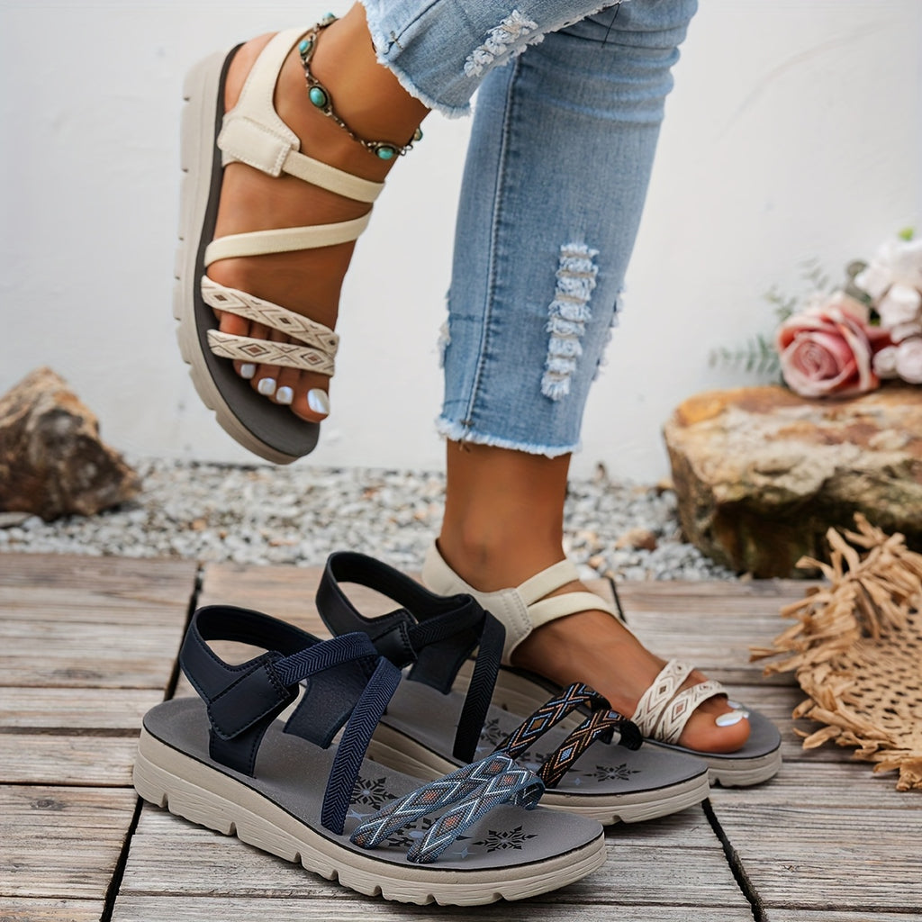 [Stylish Summer Sandals] Stylish Summer Sandals for Women - Comfortable Open-Toe Design with Braided Straps | White & Navy Blue Options | Casual Footwear | Synthetic Cover Sandals